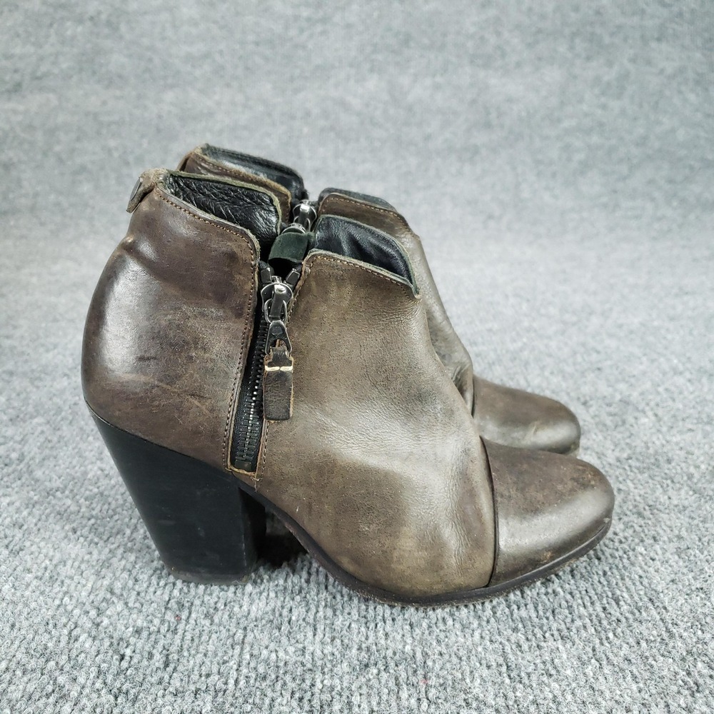 Rag & Bone Boots Womens Size 37 Brown Leather Ankle Booties Side Zip Block Heel